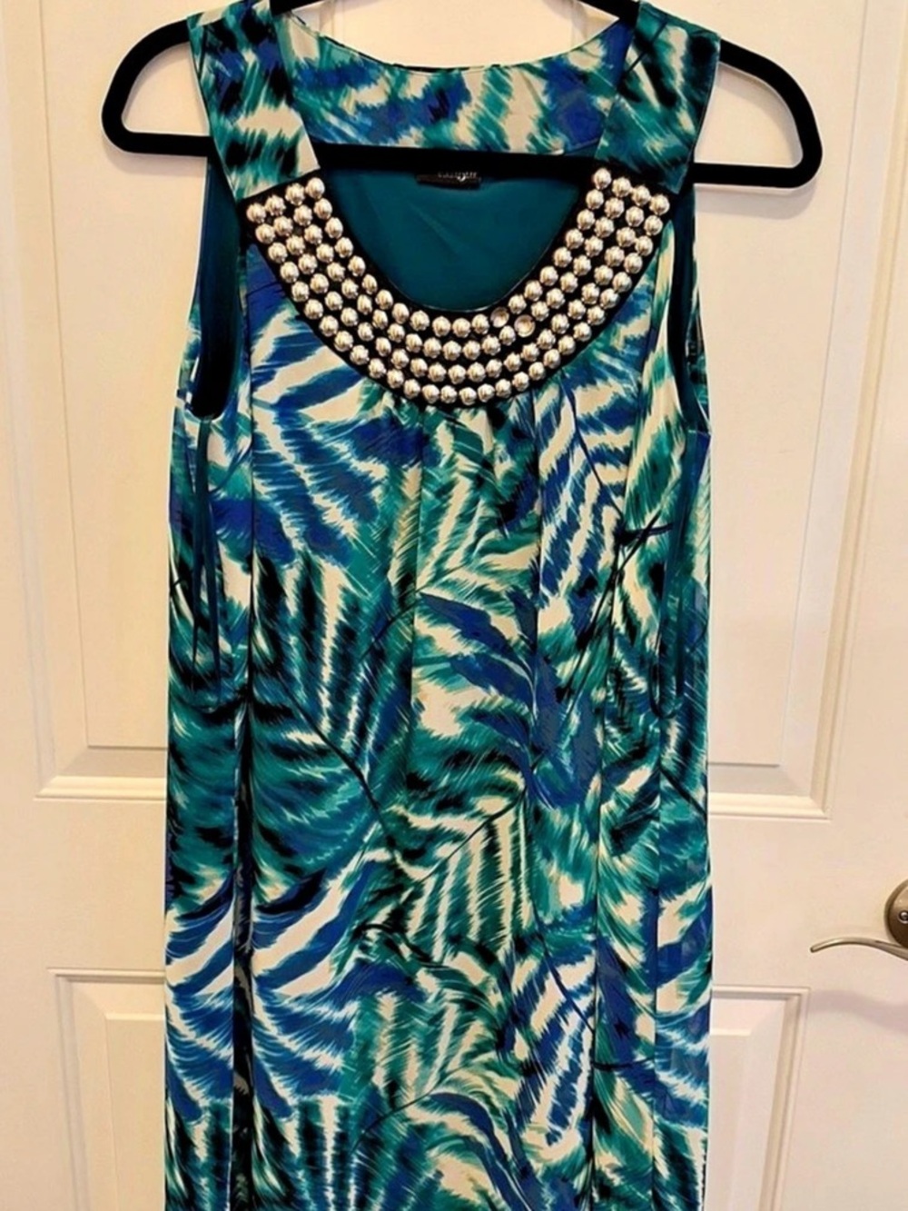 east5th Abstract Beaded Dress in Blue & Green